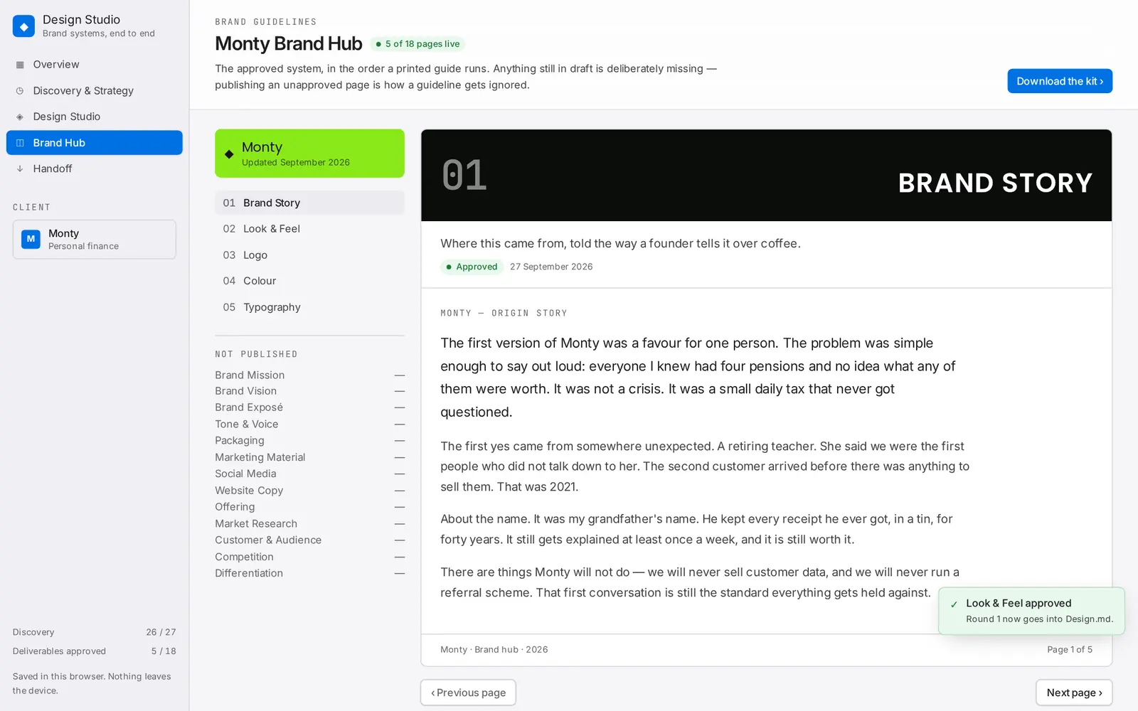 Design Studio: The brand hub publishes only what was approved